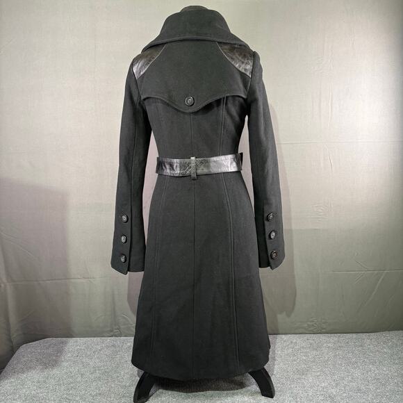 Mackage Jacket Women XS Wool Cashmere Trench Coat Belt Button Quiet Luxury Black - Picture 3 of 15